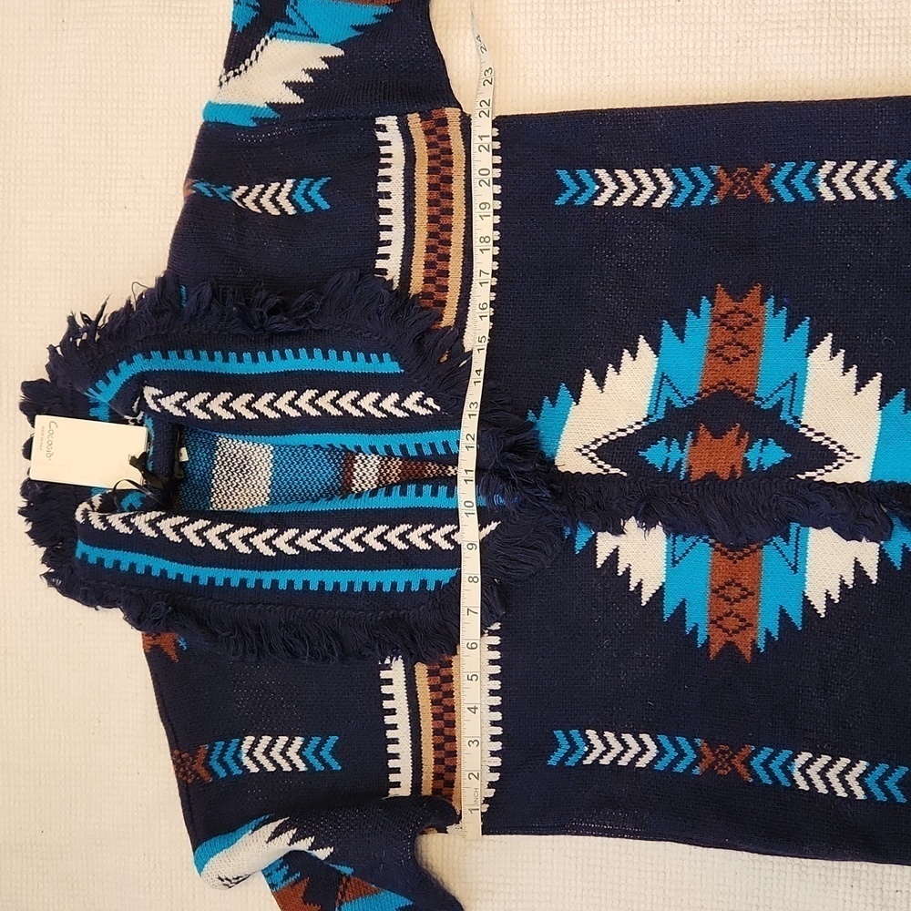 Navy Aztec Navajo Southwest Cardigan Sweater - Picture 6 of 7